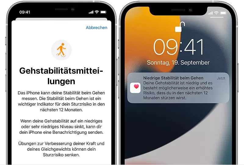 Stabilität beim Gehen lässt sich ab iOS15 in der Health App messen